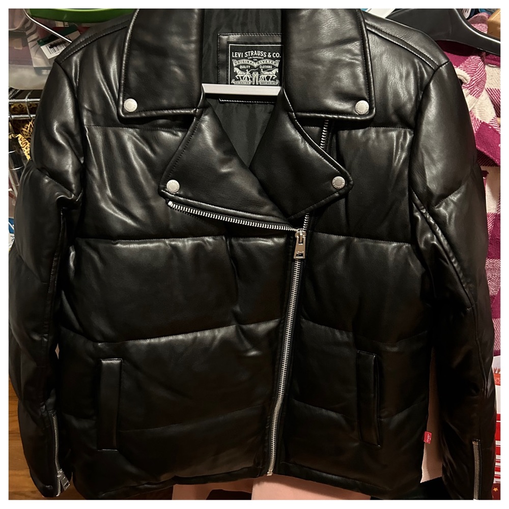 Levi's Black Moto Puffer Faux Leather Jacket Sz M NWT! - Picture 7 of 7